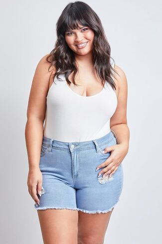 YMI Women's Plus Size Wannabettabutt High Rise Fray Shorts in Saudi Arabia