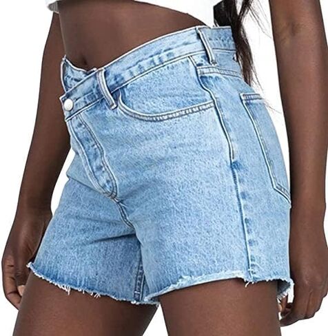 Genleck Women's Juniors Criss Crossover Jean Shorts High Waisted Stretchy Denim Shorts Casual Summer Hot Shorts(Blue,Size M) in Kuwait