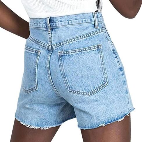Genleck Women's Juniors Criss Crossover Jean Shorts High Waisted Stretchy Denim Shorts Casual Summer Hot Shorts(Blue,Size M) in Kuwait