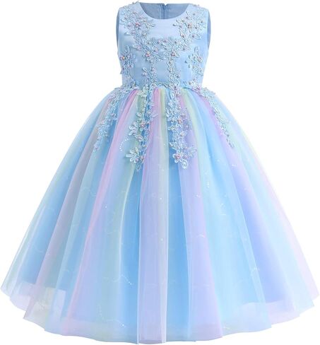 Flowers Girls Tulle Lace Wedding Party Dress for Kids Communion Formal Birthday Princess Pageant Prom Maxi Gown in Kuwait