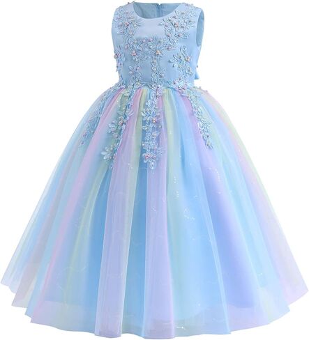 Flowers Girls Tulle Lace Wedding Party Dress for Kids Communion Formal Birthday Princess Pageant Prom Maxi Gown in Kuwait