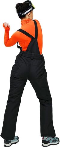 سروال HOUZONIY Bib Snow للنساء معزول مقاوم للماء، سروال تزلج مع تنورة بودرة قابلة للفصل وحمالات للتزلج على الجليد in Kuwait