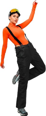 سروال HOUZONIY Bib Snow للنساء معزول مقاوم للماء، سروال تزلج مع تنورة بودرة قابلة للفصل وحمالات للتزلج على الجليد in Kuwait