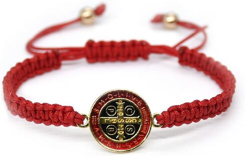 Pingyongchang 2Pcs Catholic Saint Benedict Medal Bracelet Adjustable Braided String Matching Bracelets Handmade Protection Pray Inspirational Religious Jewelry Gifts for Women Men in Kuwait
