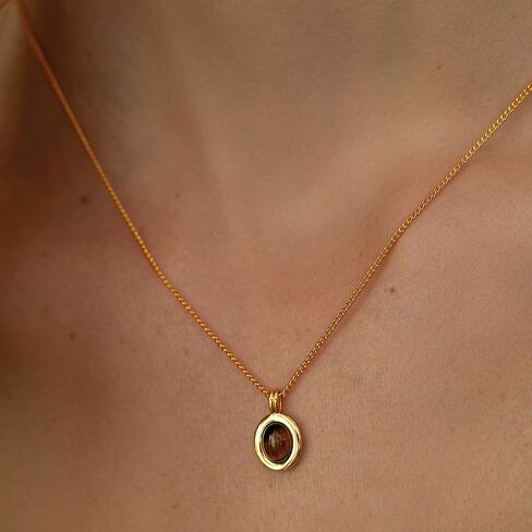 قلادة من حجر عين النمر البيضاوي من كاولين، كريستال شفاء 14 قيراط سلسلة مطلية بالذهب عيار 14 قيراط، حجر محظوظ مصنوع يدويًا، هدايا مجوهرات رائعة للنساء والفتيات in Kuwait