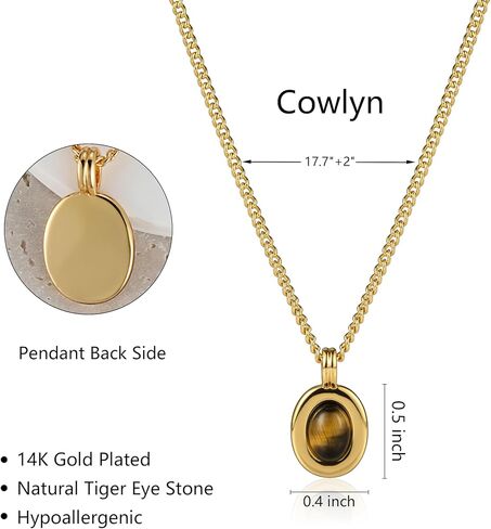 قلادة من حجر عين النمر البيضاوي من كاولين، كريستال شفاء 14 قيراط سلسلة مطلية بالذهب عيار 14 قيراط، حجر محظوظ مصنوع يدويًا، هدايا مجوهرات رائعة للنساء والفتيات in Kuwait
