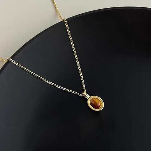 قلادة من حجر عين النمر البيضاوي من كاولين، كريستال شفاء 14 قيراط سلسلة مطلية بالذهب عيار 14 قيراط، حجر محظوظ مصنوع يدويًا، هدايا مجوهرات رائعة للنساء والفتيات in Kuwait