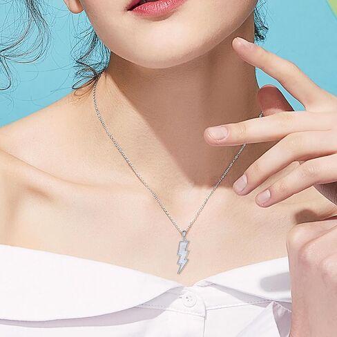 AINFQY Lightning Bolt Necklace 925 Sterling Silver White Opal Thunder/Reversible Boomerang Pendant Dainty Minimalist Flash/Darts Jewelry Gift for Women Girls in Saudi Arabia