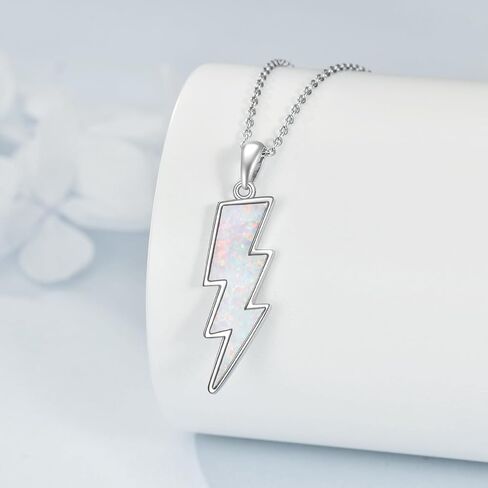 AINFQY Lightning Bolt Necklace 925 Sterling Silver White Opal Thunder/Reversible Boomerang Pendant Dainty Minimalist Flash/Darts Jewelry Gift for Women Girls in Saudi Arabia