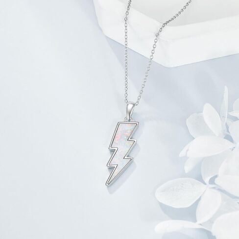AINFQY Lightning Bolt Necklace 925 Sterling Silver White Opal Thunder/Reversible Boomerang Pendant Dainty Minimalist Flash/Darts Jewelry Gift for Women Girls in Saudi Arabia