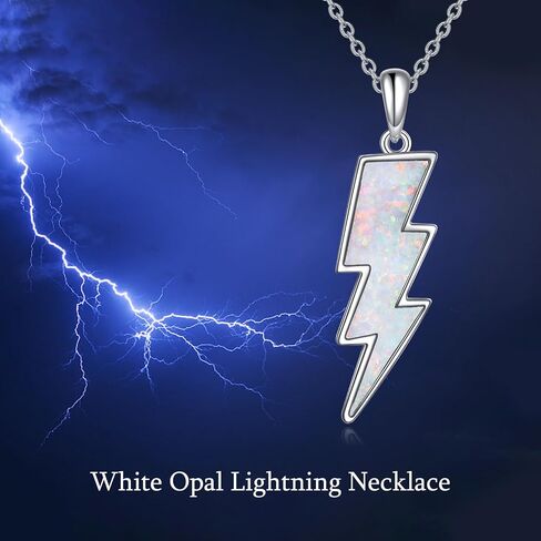 AINFQY Lightning Bolt Necklace 925 Sterling Silver White Opal Thunder/Reversible Boomerang Pendant Dainty Minimalist Flash/Darts Jewelry Gift for Women Girls in Saudi Arabia