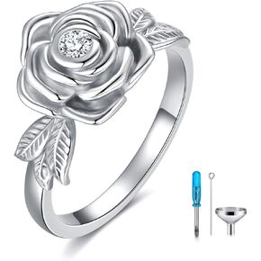 925 Sterling Silver Rose Flower Cremation Urn Ring Holds Loved Ones Ashes Cremation Keepsake Ring Jewelry Embellished with Crystals from Austria in Saudi Arabia