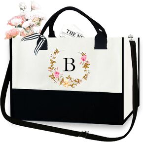 hdmuorl Initial Canvas Tote Bag, Personalized Present Bag, Suitable for Wedding, Birthday, Beach, Holiday in Saudi Arabia