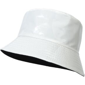JASASCCEL Reversible PU Leather Bucket Hats for Women Double-Side-Wear Fishmen Hat Trendy Metallic Cap Outdoor Travel Sunhat