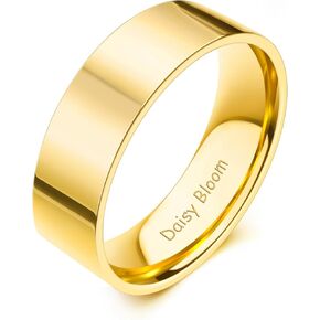 Daisy Bloom Modern Gold Plated 6mm Daily Stacker Band Ring High Polished Minimalist Statement Band Ring