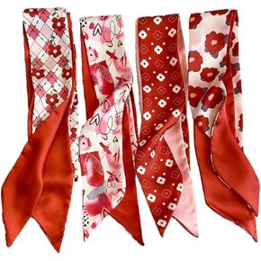 QTMY 4 Pack Purse Scarf for Bags Silk Head Scarf for Hair Handbag Women Scarfs Band Hair Neck Scarves Fashion Gifts,05 in Kuwait