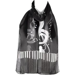 Hat To Socks Musical Notes Piano Keyboard Print Chiffon Satin Scarf