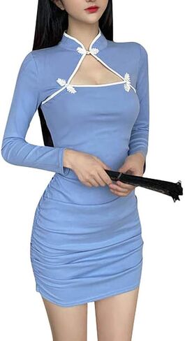 المرأة مثير مفتوح التمثال Bodycon فستان قصير النمط الصيني اليوسفي طوق الجوف خارج الحديثة شيونغسام تشيباو فستان الحفلات in Kuwait