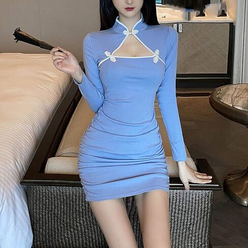 المرأة مثير مفتوح التمثال Bodycon فستان قصير النمط الصيني اليوسفي طوق الجوف خارج الحديثة شيونغسام تشيباو فستان الحفلات in Kuwait