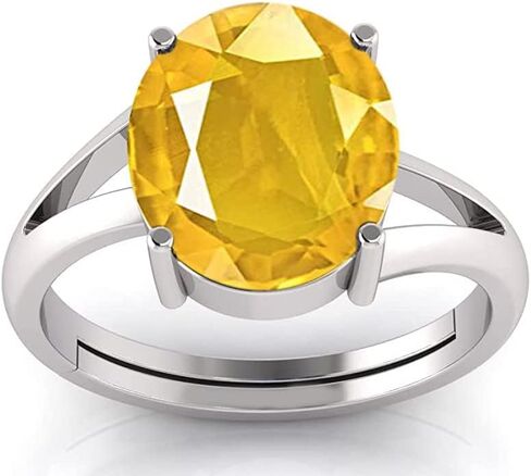 LMDPRAJAPATIS Natural 7.25 Rati / 6.50 Carat Astrological Yellow Sapphire Pukhraj Gemstone Birthstone 925 Sterling Silver Adjustable Ring for Men Or Women in Saudi Arabia