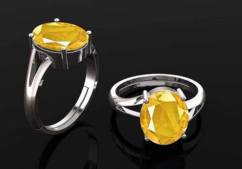 LMDPRAJAPATIS Natural 7.25 Rati / 6.50 Carat Astrological Yellow Sapphire Pukhraj Gemstone Birthstone 925 Sterling Silver Adjustable Ring for Men Or Women in Saudi Arabia