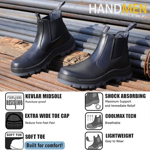 HANDMEN Work Boots for Men, Composite/Soft Toe Waterproof Working Boots, Slip Resistant Anti-Static Slip-on Safety Working Shoes 8 9 10 11 12 13 in Kuwait