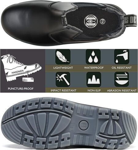 HANDMEN Work Boots for Men, Composite/Soft Toe Waterproof Working Boots, Slip Resistant Anti-Static Slip-on Safety Working Shoes 8 9 10 11 12 13 in Kuwait