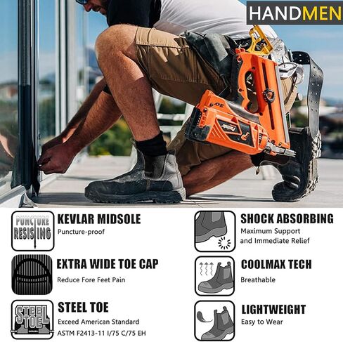HANDMEN Work Boots for Men, Composite/Soft Toe Waterproof Working Boots, Slip Resistant Anti-Static Slip-on Safety Working Shoes 8 9 10 11 12 13 in Kuwait