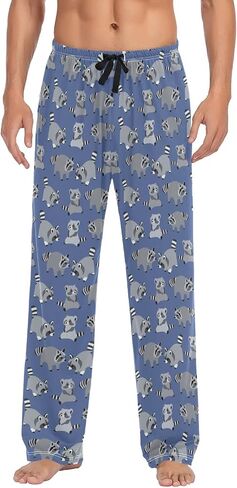 YYZZH Racoons Family Pattern بيجامة رجالية ملابس نوم صالة بيجامة سفلية in Saudi Arabia