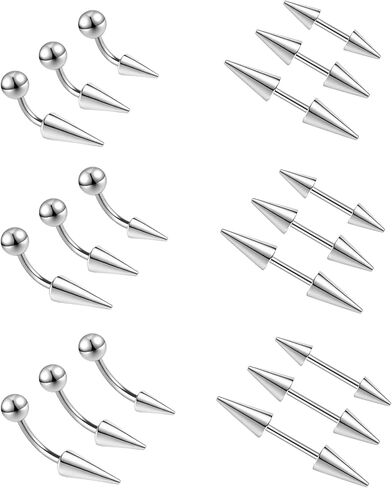 ZS 18Pcs Spike Eyebrow Piercing Jewelry, 16G Curved Barbell Vertical Labret Lip Rings, Spike Tragus Helix Earrings Rook Nose Bridge Rings for Women Men in Saudi Arabia