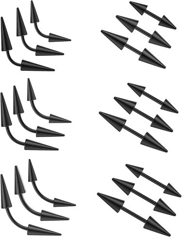 ZS 18Pcs Spike Eyebrow Piercing Jewelry, 16G Curved Barbell Vertical Labret Lip Rings, Spike Tragus Helix Earrings Rook Nose Bridge Rings for Women Men in Saudi Arabia