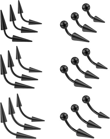 ZS 18Pcs Spike Eyebrow Piercing Jewelry, 16G Curved Barbell Vertical Labret Lip Rings, Spike Tragus Helix Earrings Rook Nose Bridge Rings for Women Men in Saudi Arabia