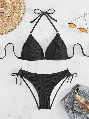 بدلة سباحة بيكيني مثلثة الشكل للسيدات من SherryDC مكونة من قطعتين وربطة عنق جانبية in Kuwait