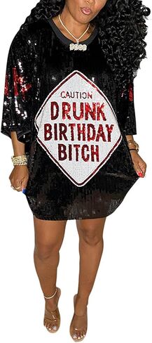 ALLUMK Women Sexy Glitter Sequin Shirts Dress Letter Graphic Print Half Sleeve Party Club Short Dress in Saudi Arabia