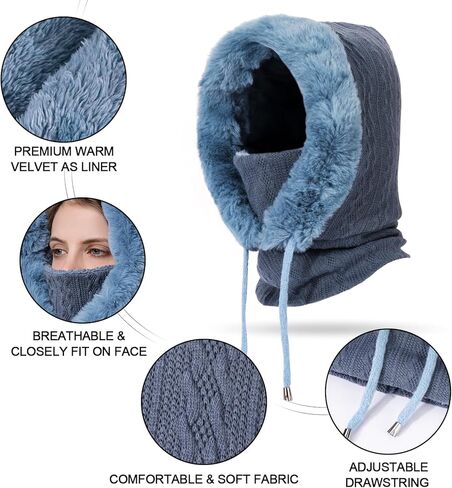 TAGVO Ski Mask for Women Warm Fleece Balaclava Wind-Resistant Winter Face Mask Warm Face Cover Hat Cap Scarf in Kuwait