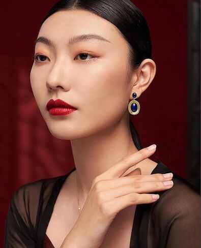 Dikixe Western Lapis Lazuli Drop Dangle Earrings, Gold Plated Navy Blue Gemstone Leo December Birthstone Earrings, Vintage Elegant Accessories Gifts for Women Girls in Saudi Arabia