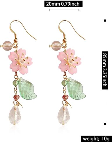 Aishgjia Pink Flower Tassel Petal Dangle Earrings for Women Girls Cute Pearl Leaf Sakura Leaf Earrings Fairy Statement Summer Refreshing Seaside Holiday Earrings in Saudi Arabia