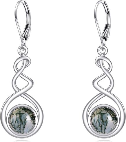 Spiral Dangle Earrings Sterling Silver Black Onyx/Peridot/Pink Cat Eye Stone/Lapis Lazuli/Turquoise/Moss Agate/Moonstone/Amethyst Leverback Earrings Jewelry Birthday Christmas Gifts for Women Girls in Kuwait