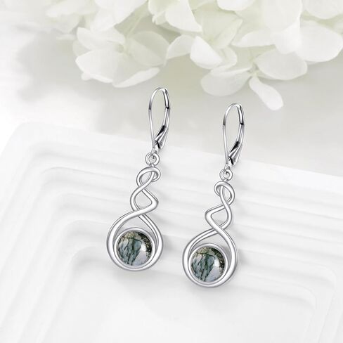 Spiral Dangle Earrings Sterling Silver Black Onyx/Peridot/Pink Cat Eye Stone/Lapis Lazuli/Turquoise/Moss Agate/Moonstone/Amethyst Leverback Earrings Jewelry Birthday Christmas Gifts for Women Girls in Kuwait