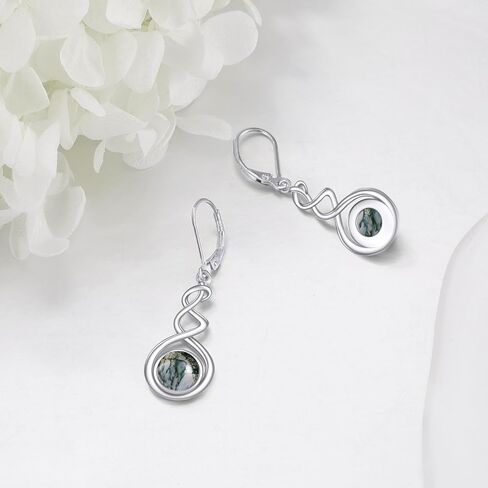 Spiral Dangle Earrings Sterling Silver Black Onyx/Peridot/Pink Cat Eye Stone/Lapis Lazuli/Turquoise/Moss Agate/Moonstone/Amethyst Leverback Earrings Jewelry Birthday Christmas Gifts for Women Girls in Kuwait