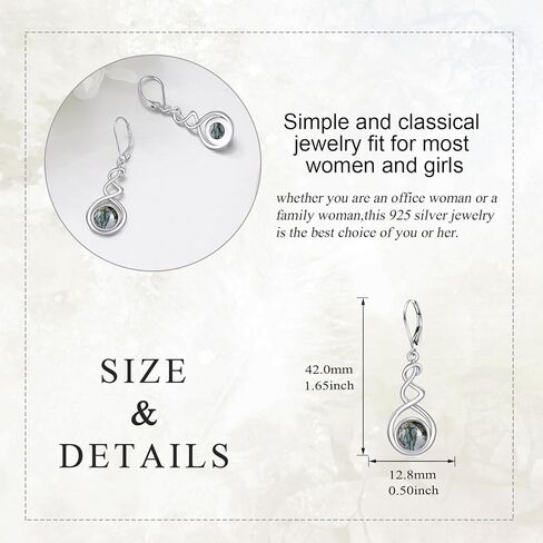 Spiral Dangle Earrings Sterling Silver Black Onyx/Peridot/Pink Cat Eye Stone/Lapis Lazuli/Turquoise/Moss Agate/Moonstone/Amethyst Leverback Earrings Jewelry Birthday Christmas Gifts for Women Girls in Kuwait