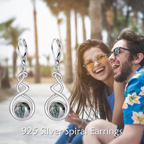 Spiral Dangle Earrings Sterling Silver Black Onyx/Peridot/Pink Cat Eye Stone/Lapis Lazuli/Turquoise/Moss Agate/Moonstone/Amethyst Leverback Earrings Jewelry Birthday Christmas Gifts for Women Girls in Kuwait