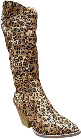 ABSOLEX Women Western Cowgirl Cowboy Pointed Toe Rhinestone Knee High Boots in Saudi Arabia