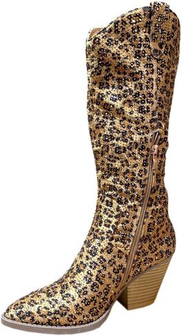 ABSOLEX Women Western Cowgirl Cowboy Pointed Toe Rhinestone Knee High Boots in Saudi Arabia