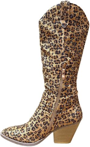 ABSOLEX Women Western Cowgirl Cowboy Pointed Toe Rhinestone Knee High Boots in Saudi Arabia