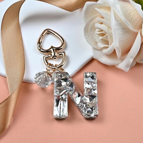 Initial Letter Keychain Bling Gifts for Women Girls Backpack Bag Charm Accessories Cute Heart Crystal wallet Car keyring in Saudi Arabia