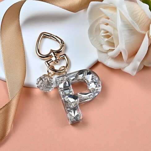 Initial Letter Keychain Bling Gifts for Women Girls Backpack Bag Charm Accessories Cute Heart Crystal wallet Car keyring in Saudi Arabia