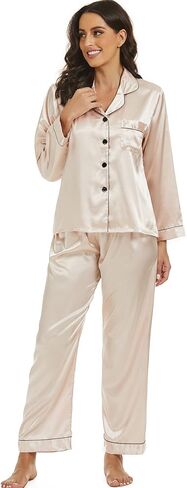 آنا آند كريس بيجامة من الحرير الساتان مجموعة للنساء زر أسفل ملابس خاصة 2 قطعة Pjs مجموعات طويلة الأكمام المطبوعة المرأة المتسكعون مجموعة in Kuwait