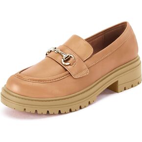 Coutgo Womens Chunky Platform Loafers Low Heel Flats Lug Sole Slip On Penny Loafers Office Work Dress Shoes with Chain
