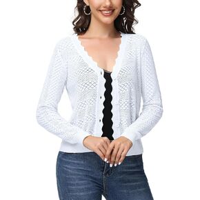 Namatime Womens Cropped Cardigan Long Sleeve Button Down V Neck Sweater Open Front Lightweight Shrug for Dresses Tops